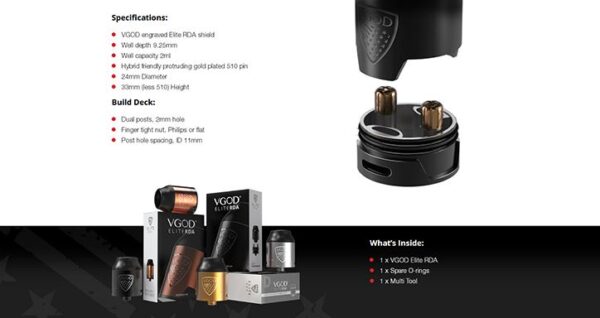 اتومایزر ویگاد الایت آر دی ای مشکی | Vgod Elite RDA Atomiser - Image 3