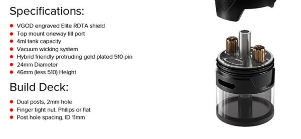 اتومایزر ویگاد الایت آر دی تی ای مشکی | Vgod Elite RDTA Atomiser - Image 3