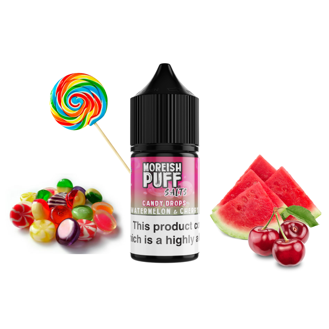 Watermelon-Cherry-Candy-Drops.png سالت نیکوتین هندوانه آلبالو آبنبات موریش | Moreish Watermelon Cherry Candy Salt - تصویر 1