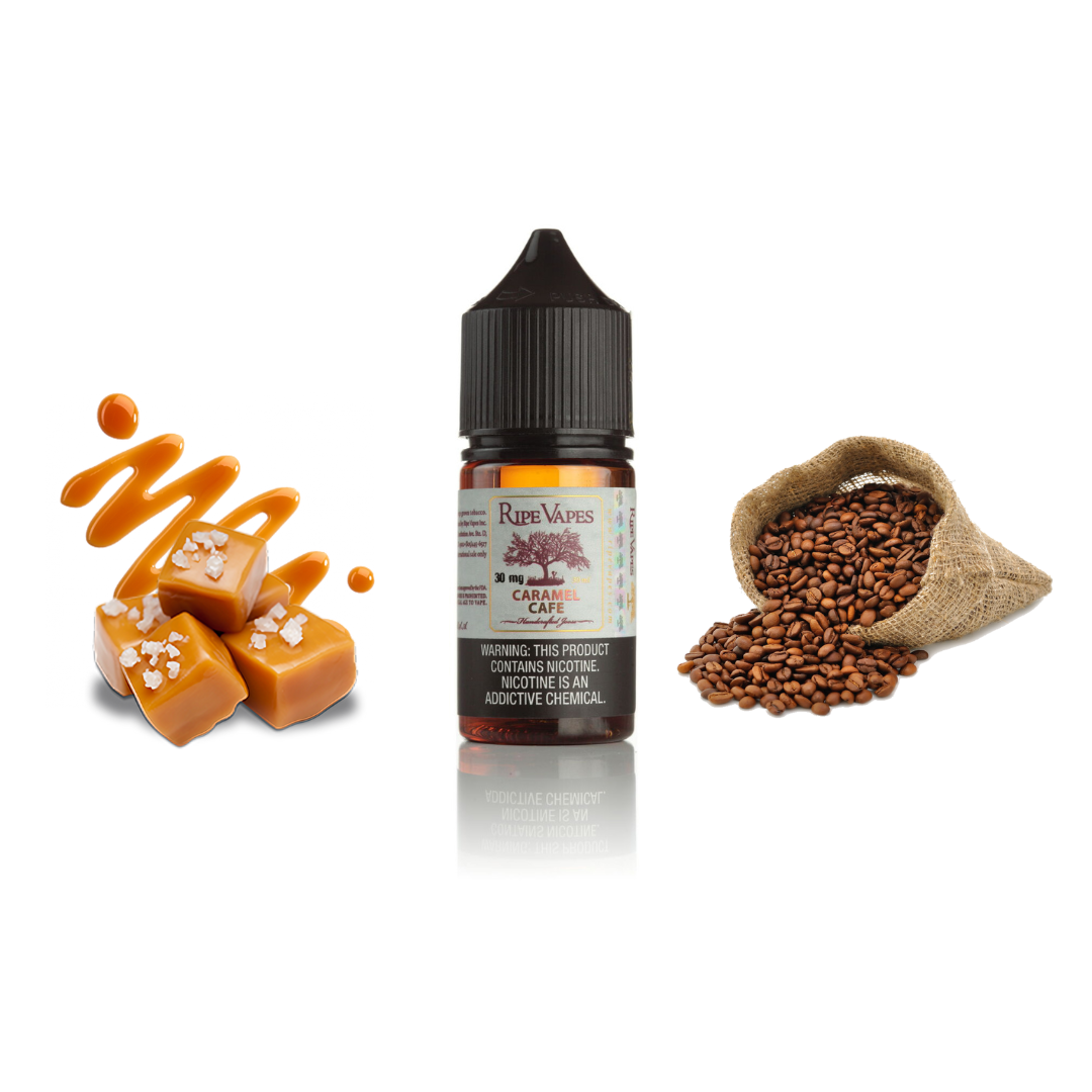 caramel-cafe-30ml.png جویس سالت قهوه کارامل رایپ ویپز | Ripe Vapes Cafe Caramel Salt nic - تصویر 1